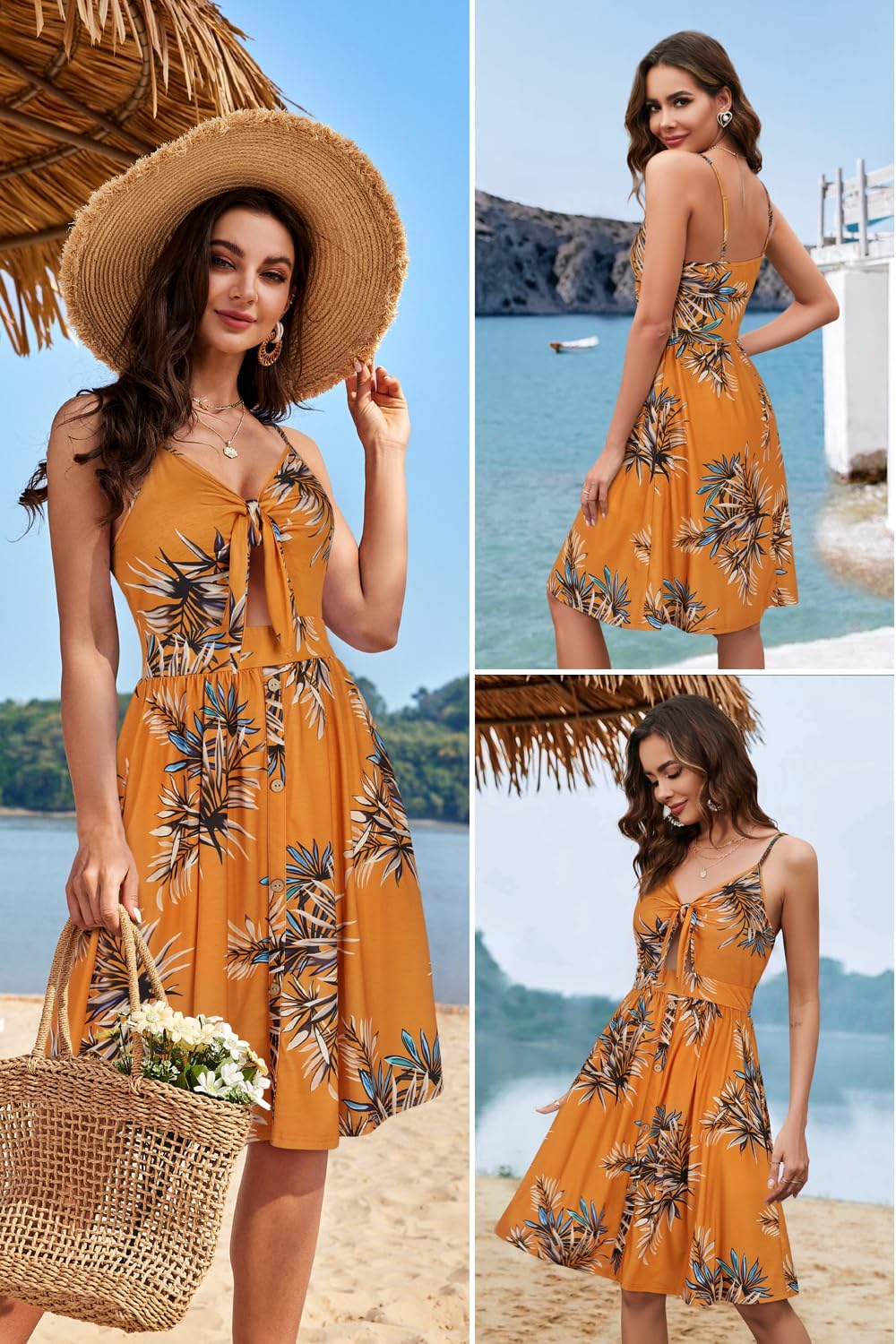 VOTEPRETTY Women's Summer Dresses Spring Sundresses Beach Clothes Outfit Vacation 2024 V Neck Casual Tropical Resort Hawaiian
