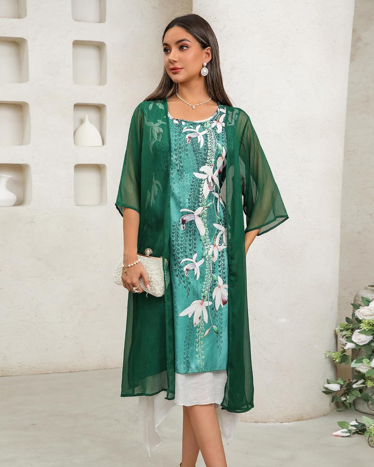 Honwenle Women's Linen Dress 2 Piece Outfit Floral Sleeveless Loose Maxi Summer Dresses with Jacket Formal Casual