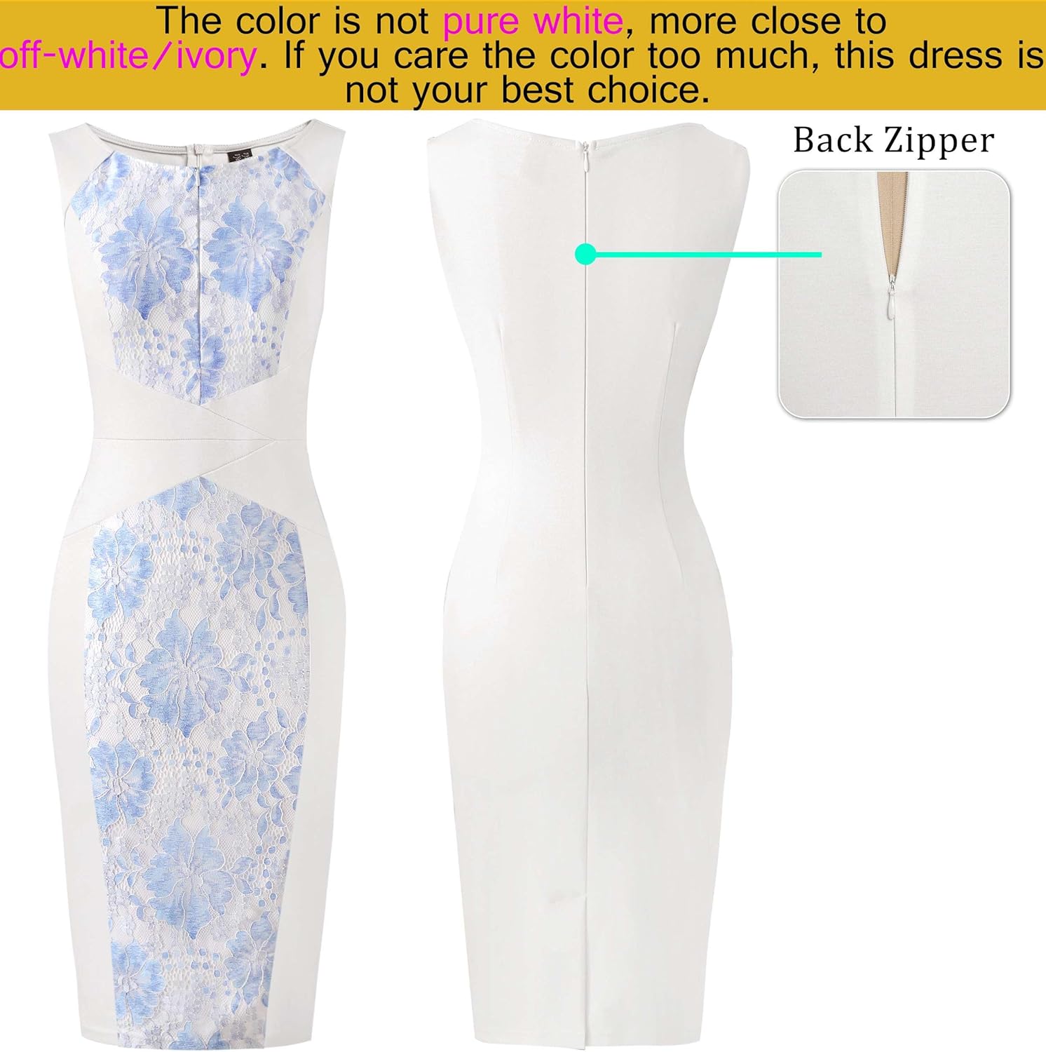 VFSHOW Womens Elegant Slim Front Zipper up Work Business Office Party Sheath Dress