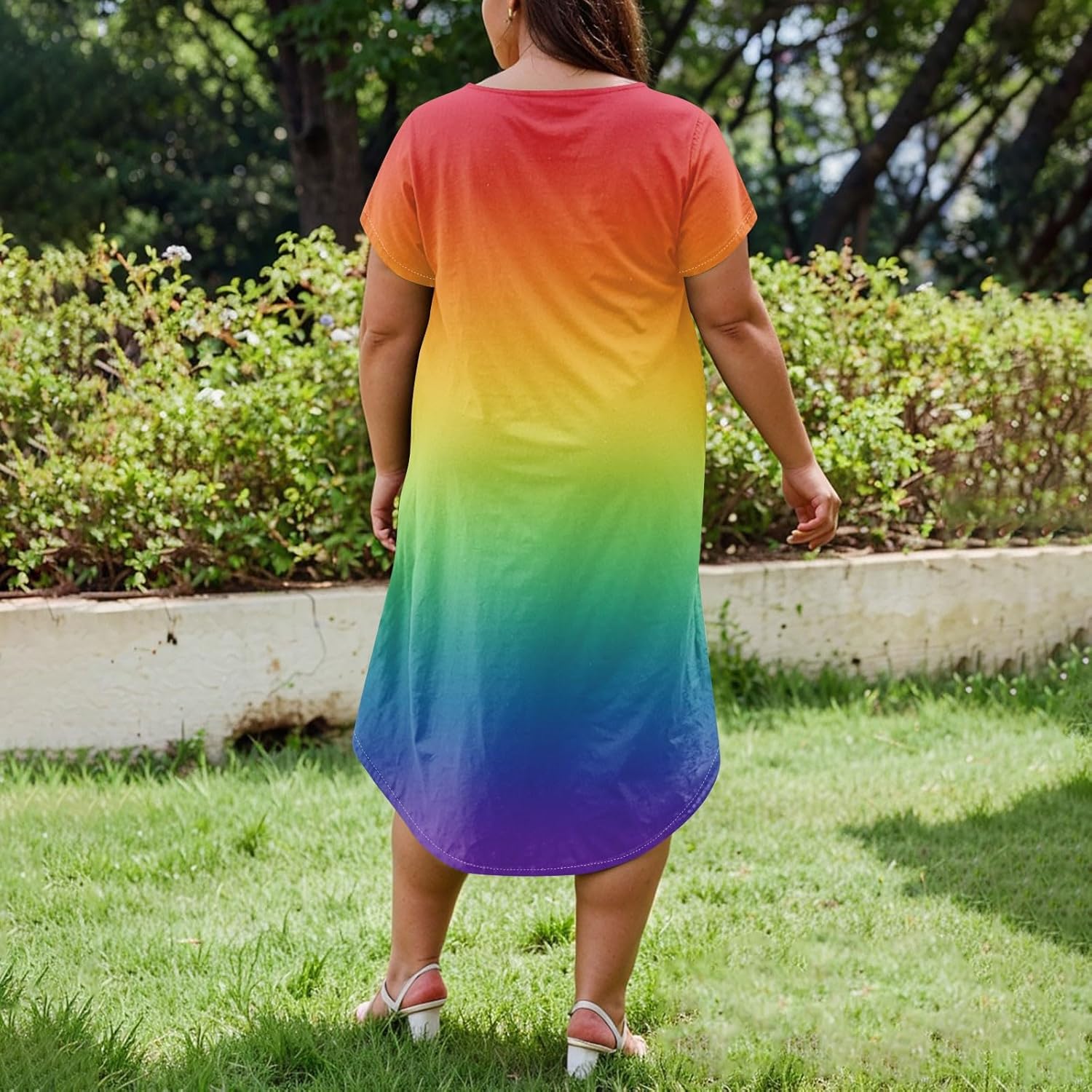 Maxi Dresses for Women 2025 Plus Size Tie Dye V Neck Dress Short Sleeve Side Split Beach Summer Sundress with Pocket