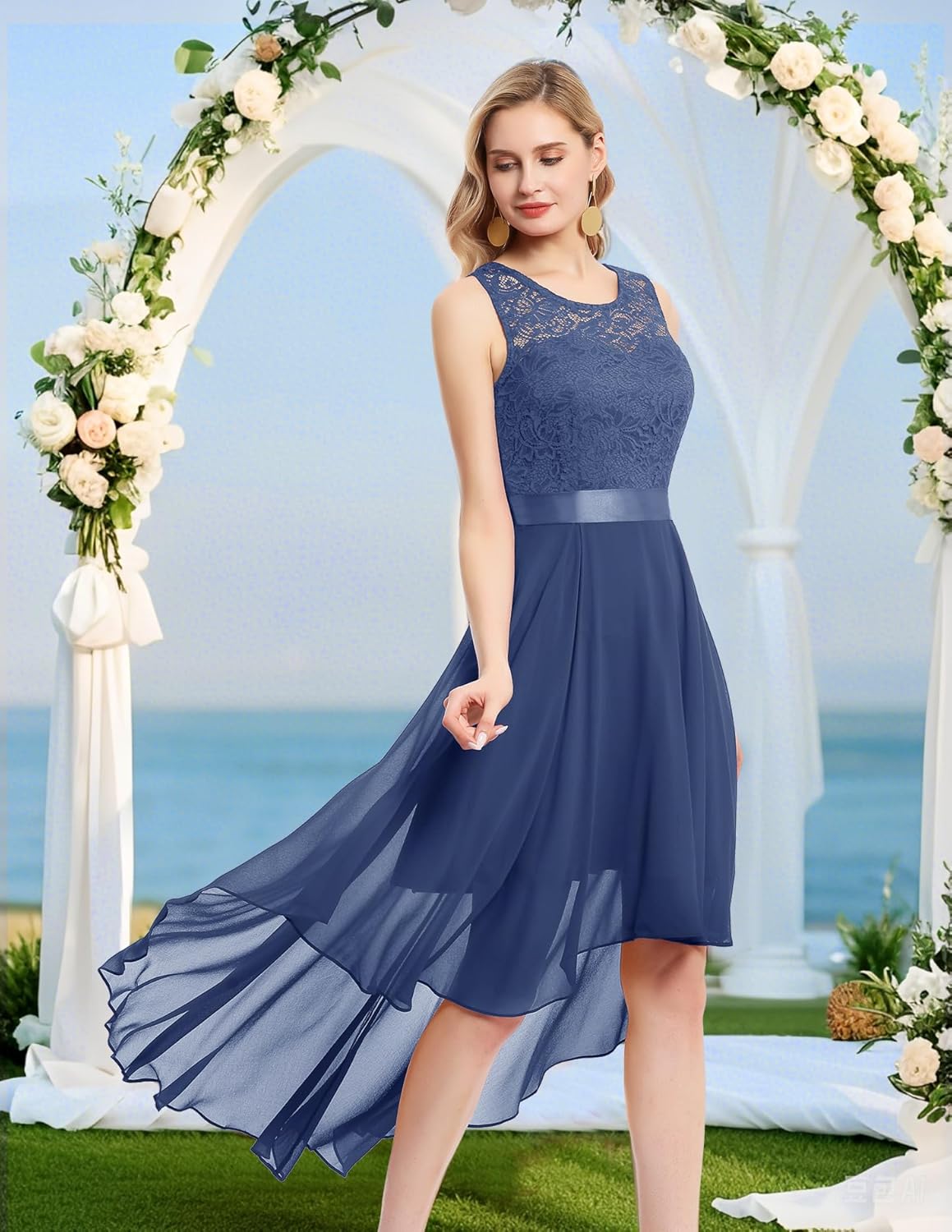 BeryLove Cocktail Prom Dresses 2025 Formal Wedding Guest Dresses Sleeveless Lace High Low Homecoming Dress