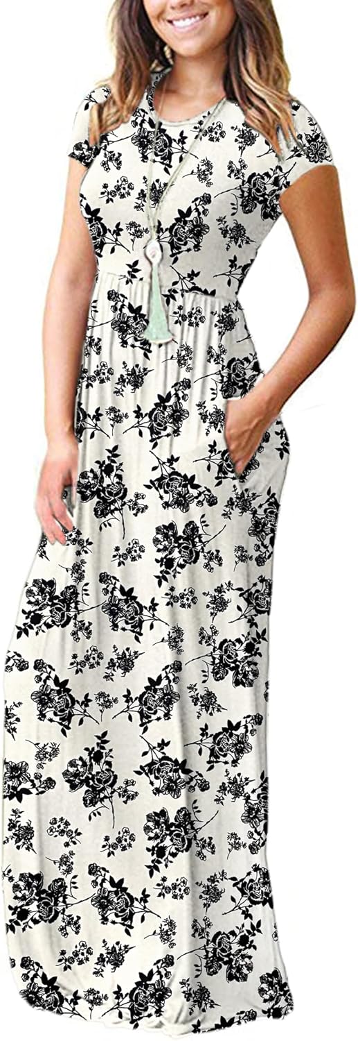 AUSELILY Women's Short Sleeve Loose Plain Casual Long Maxi Dresses for Women 2025