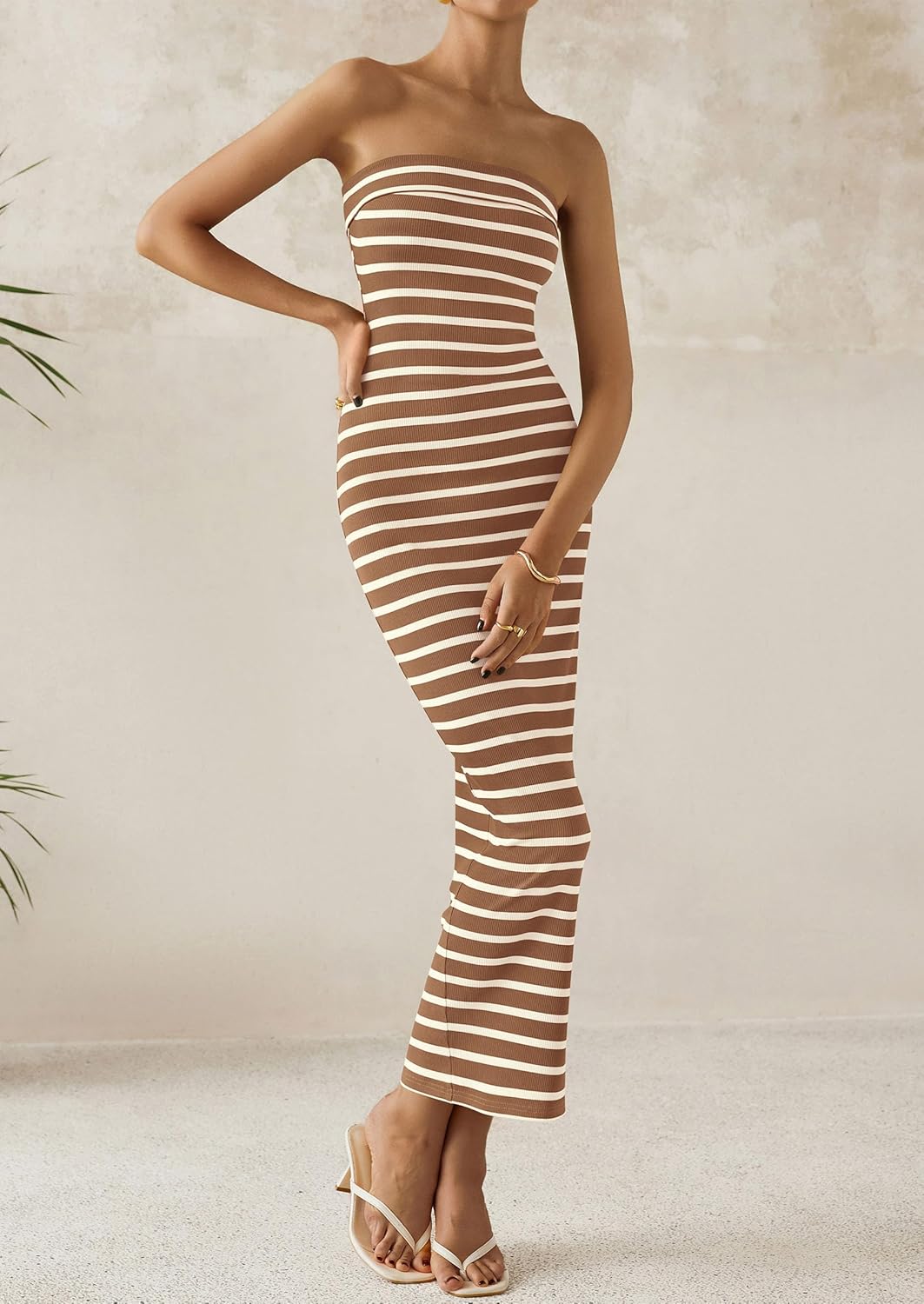 PRETTYGARDEN Women's Summer Bodycon Maxi Tube Dress Ribbed Strapless Side Slit Long Going Out Casual Elegant Party Dresses
