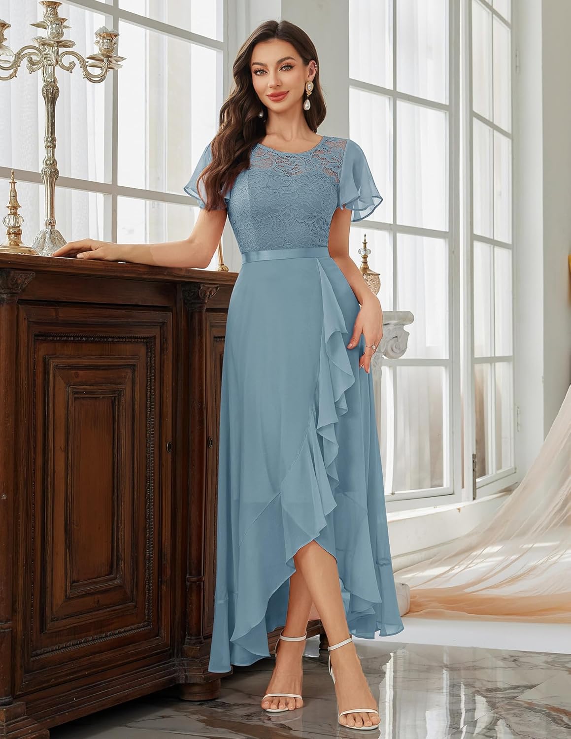 BeryLove Formal Dresses for Women 2025 Wedding Guest with Slit Cocktail Elegant Lace Long Prom Dress