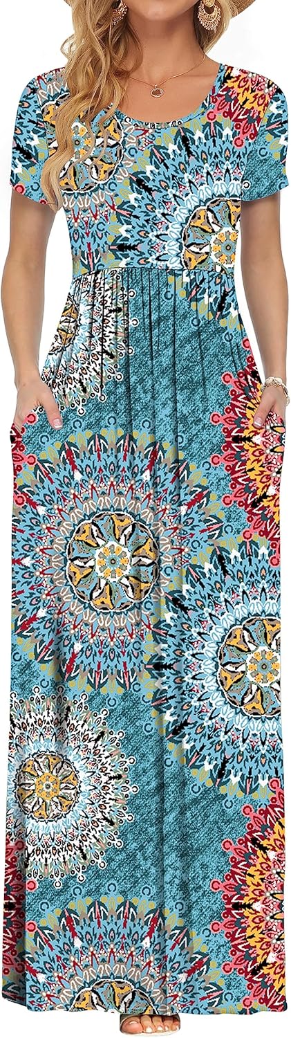 AUSELILY Women's Short Sleeve Loose Plain Casual Long Maxi Dresses for Women 2025