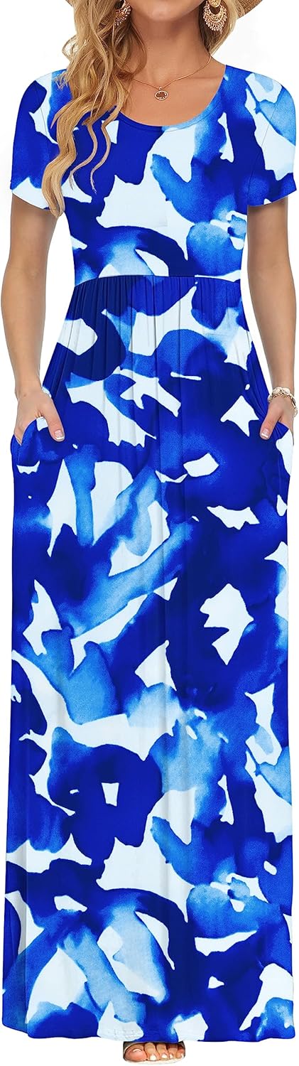 AUSELILY Women's Short Sleeve Loose Plain Casual Long Maxi Dresses for Women 2025