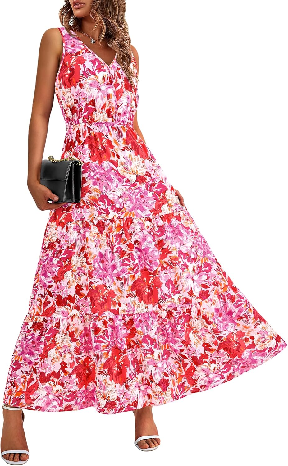 BTFBM Women Summer Dresses Casual Sleeveless Maxi Dresses Cute Floral Long Dress Wedding Guest Dress