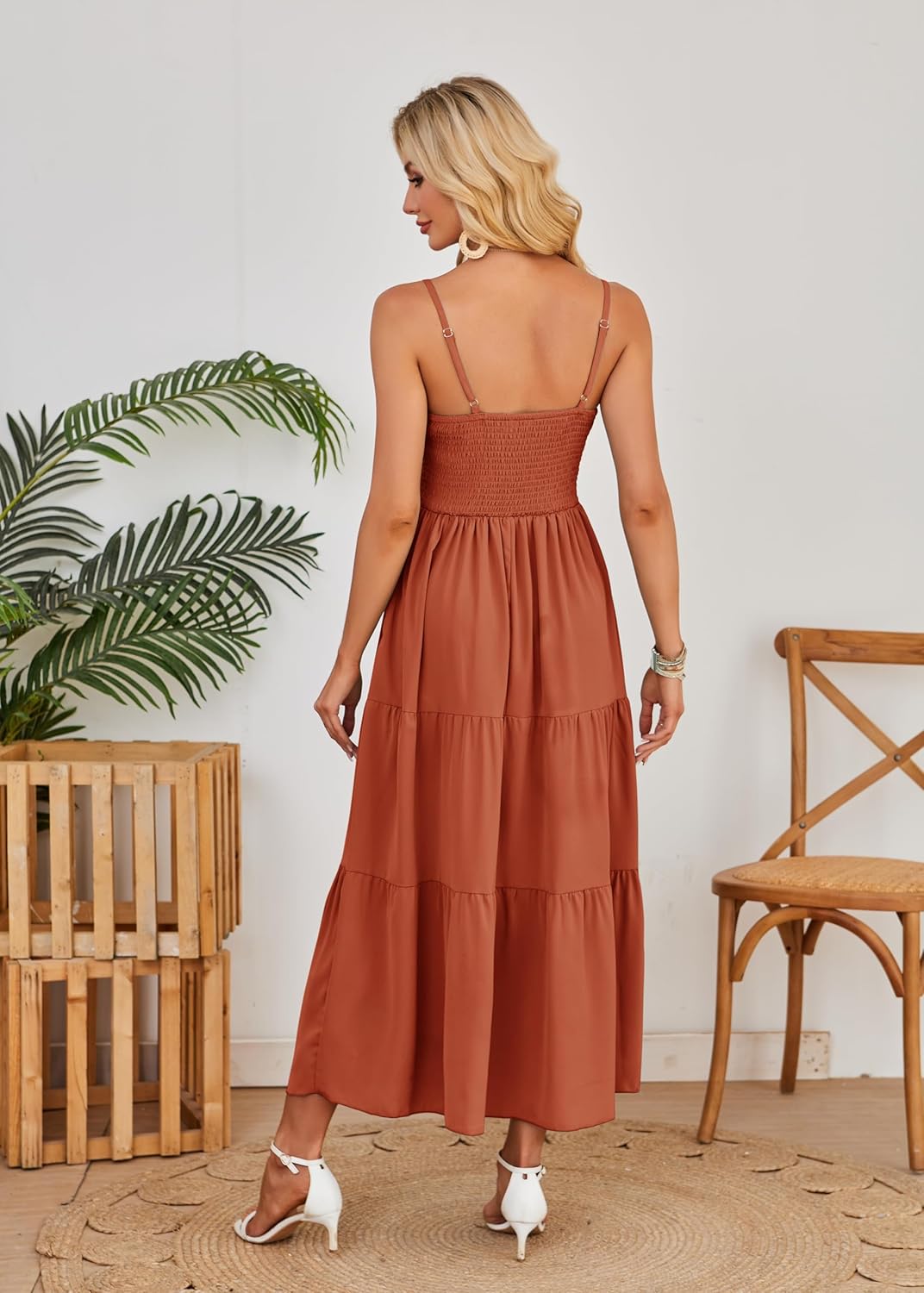 Dokuritu Women's Beach Crochet Lace Maxi Dress Solid Color Summer Vacation Spaghetti Strap Long Dress 2024