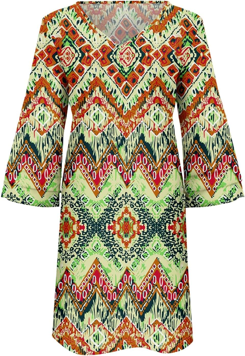 Beach Dresses for Women,2025 Summer Trendy Floral Print Boho Dress,Casual Loose V Neck Bell 3/4 Sleeve Mini Dress