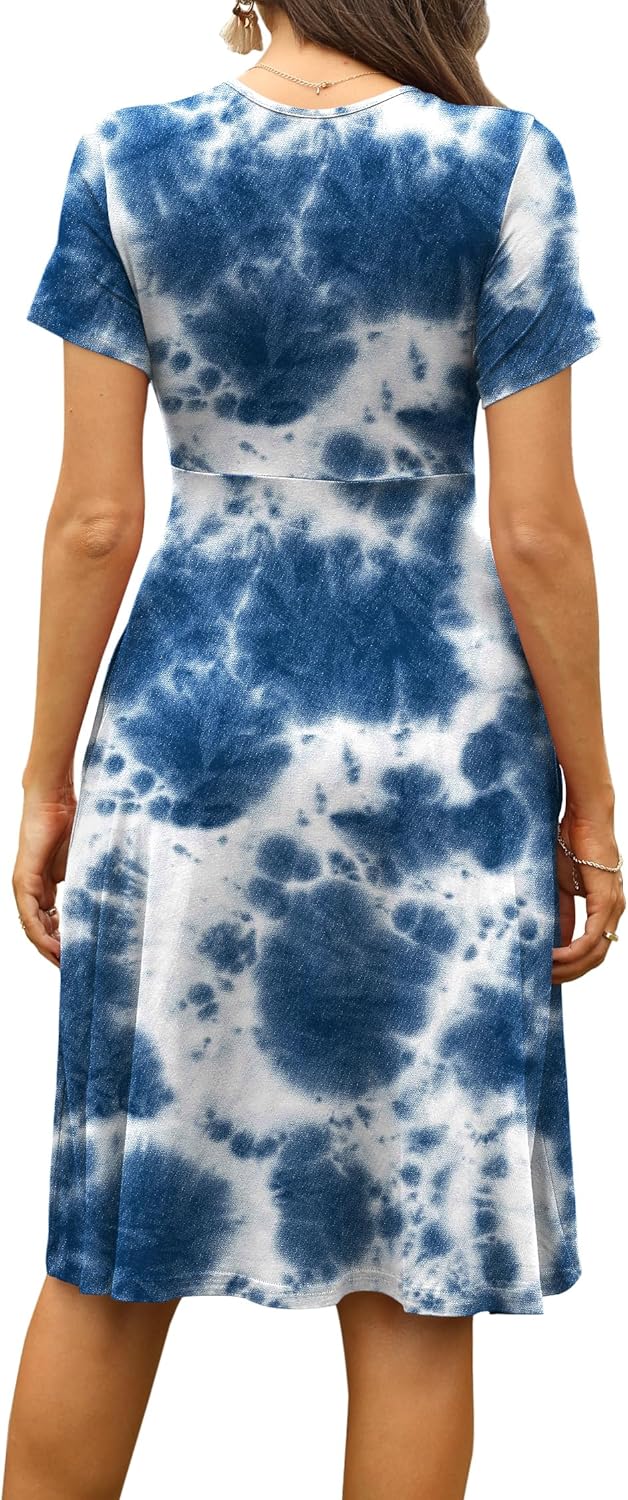 WEACZZY Women's Summer Short Sleeve Casual Dresses V-Neck Floral Party Dress with Pockets