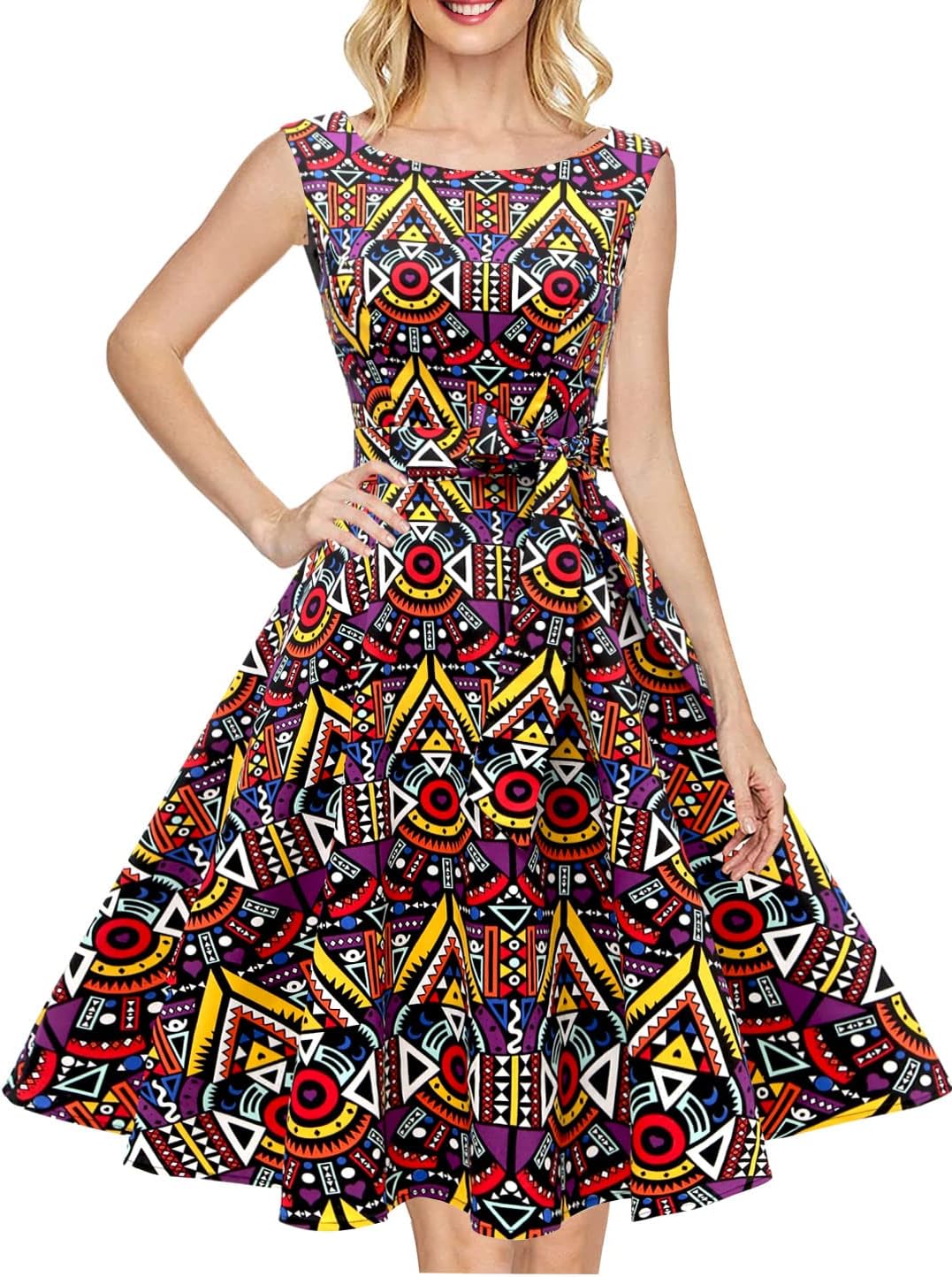 Hanpceirs Women's Boatneck Sleeveless Swing Vintage 1950s Cocktail Dress New