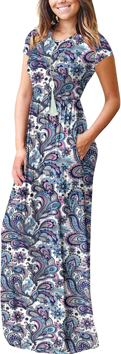 AUSELILY Women's Short Sleeve Loose Plain Casual Long Maxi Dresses for Women 2025