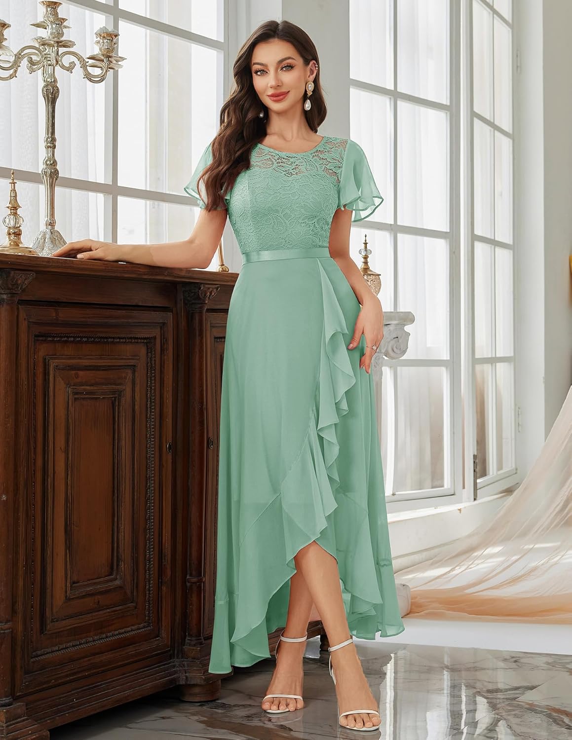 BeryLove Formal Dresses for Women 2025 Wedding Guest with Slit Cocktail Elegant Lace Long Prom Dress