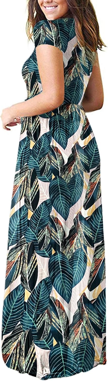 AUSELILY Women's Short Sleeve Loose Plain Casual Long Maxi Dresses for Women 2025