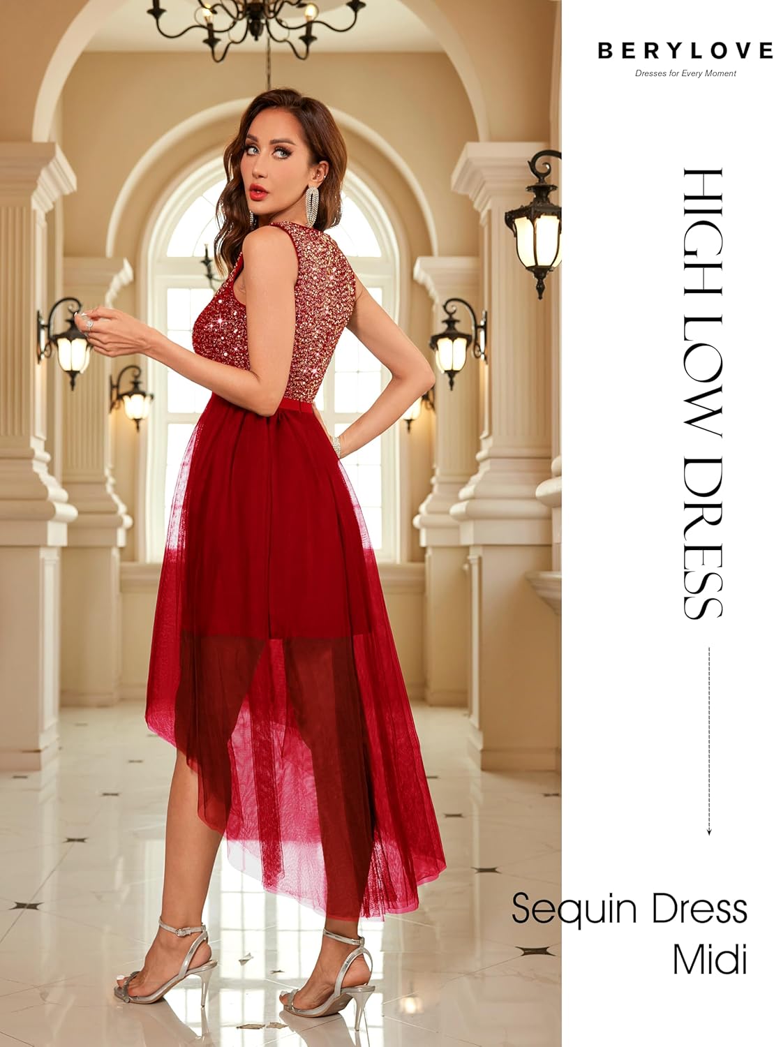 BeryLove Cocktail Prom Dresses 2025 Formal Wedding Guest Dresses Sleeveless Lace High Low Homecoming Dress