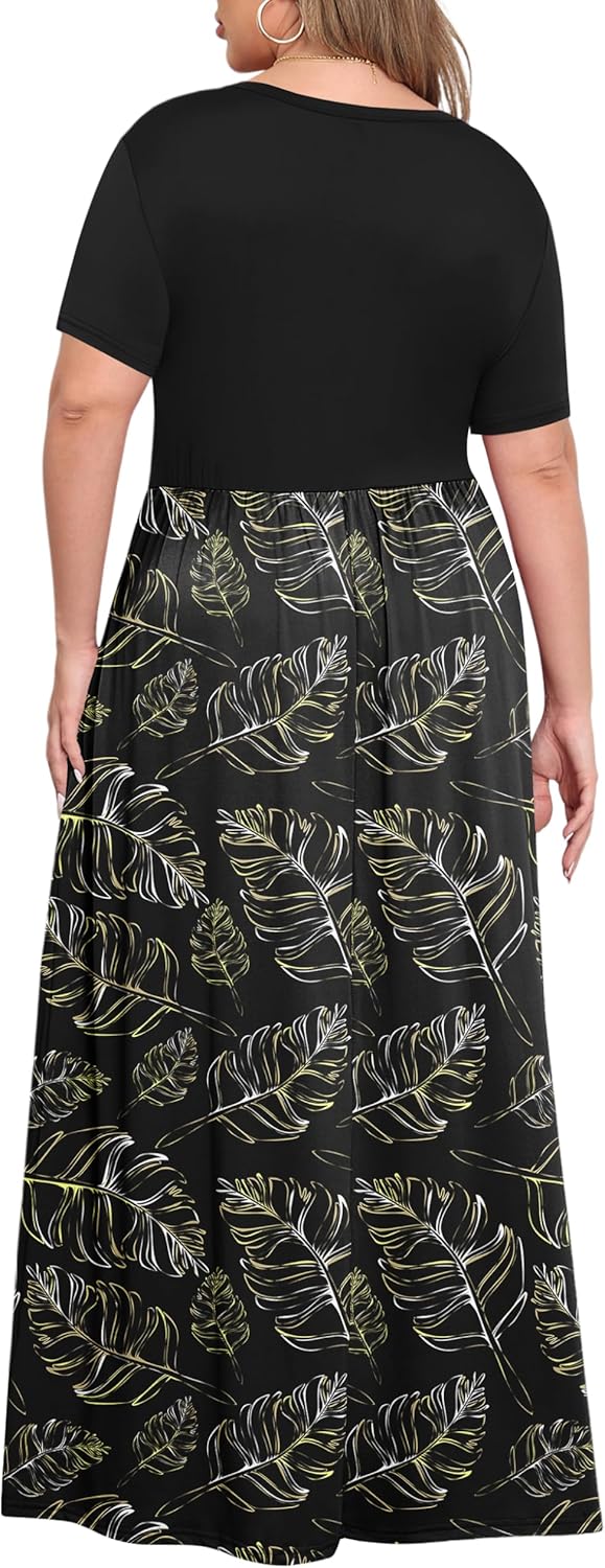 KARALIN Women’s Plus Size Maxi Dresses for Curvy Women Summer Casual Short Sleeve 2025 Long Dress 14W-26W