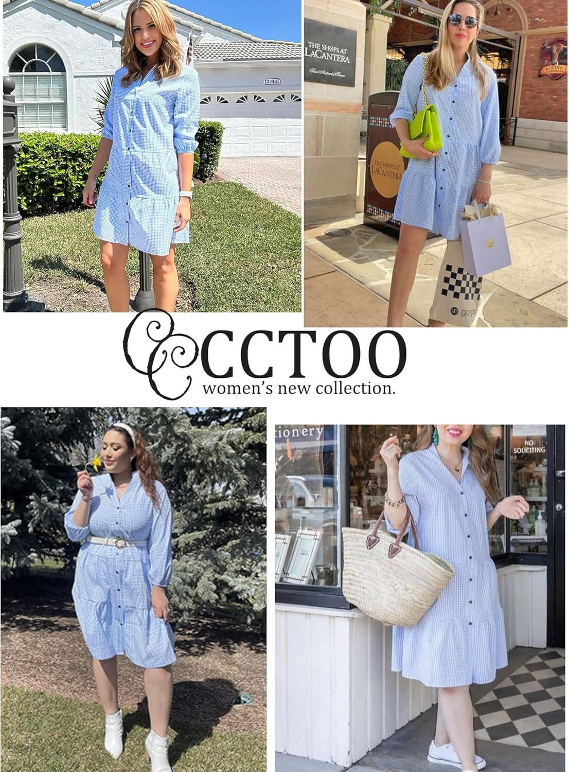 CCTOO Women's Summer Dresses Casual V Neck Button Down 3/4 Sleeve Floral Print Loose Flowy Shirt Dress