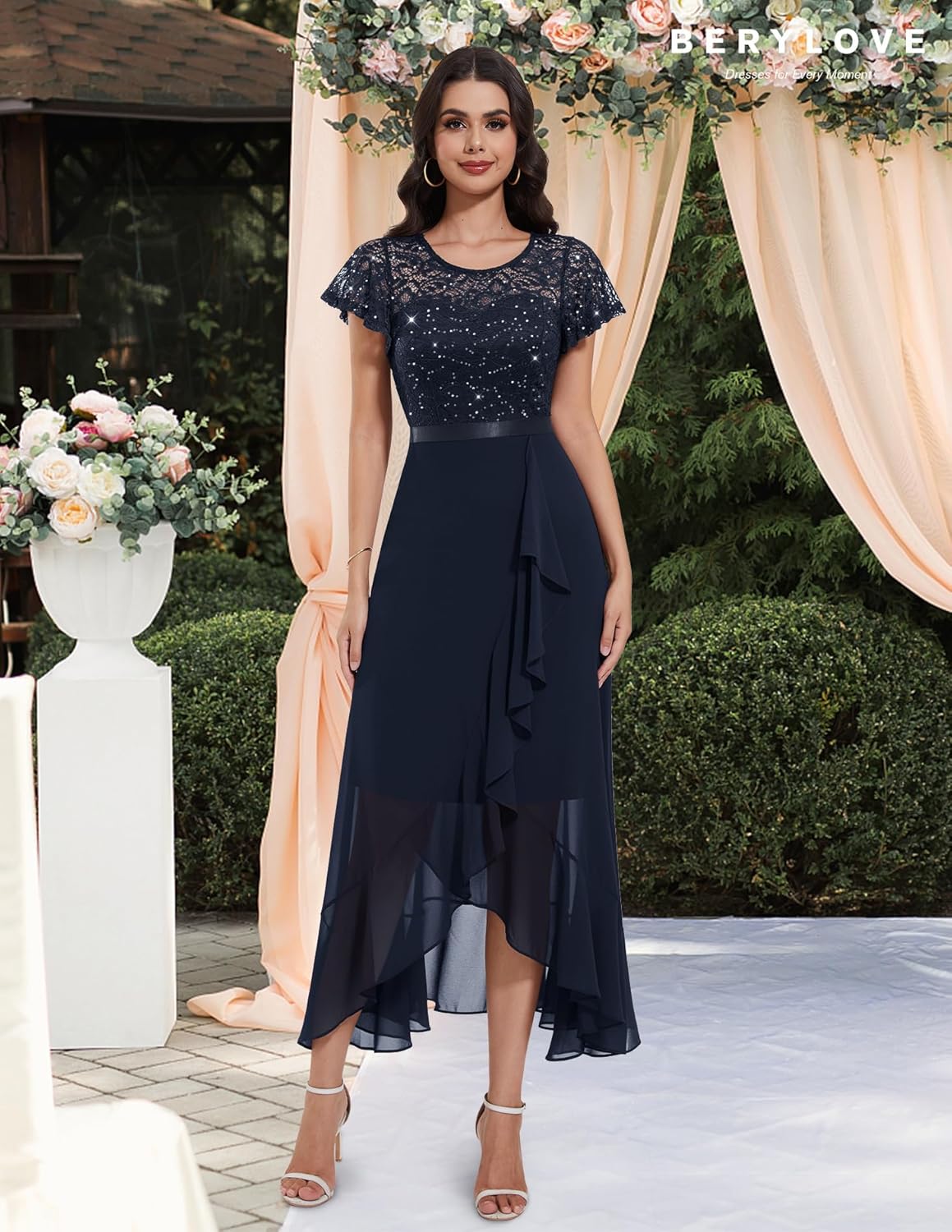 BeryLove Formal Dresses for Women 2025 Wedding Guest with Slit Cocktail Elegant Lace Long Prom Dress