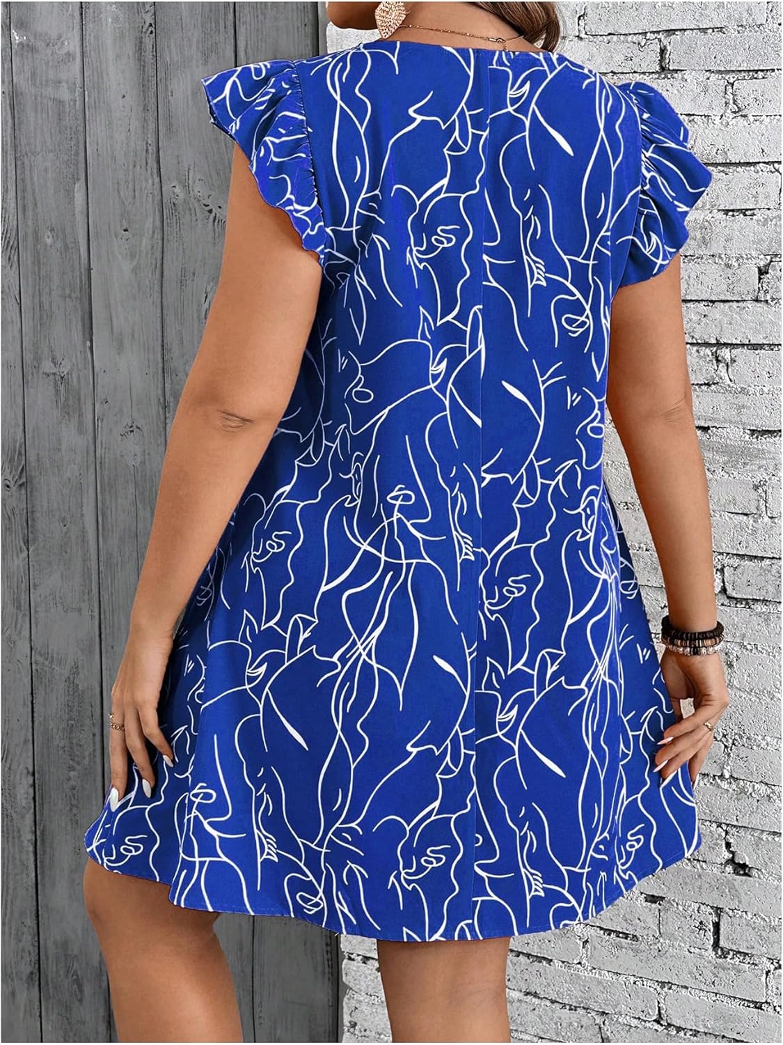 SOLY HUX Women's Plus Size Summer Dress Graphic Print Ruffle Cap Sleeve Loose Short Dresses