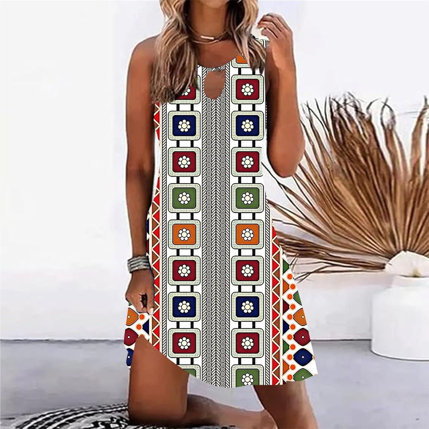 Summer Dresses for Women 2025 Vacation Beach Casual Vintage Midi Sundresses Sexy Sleeveless V Neck Boho Tank Dress