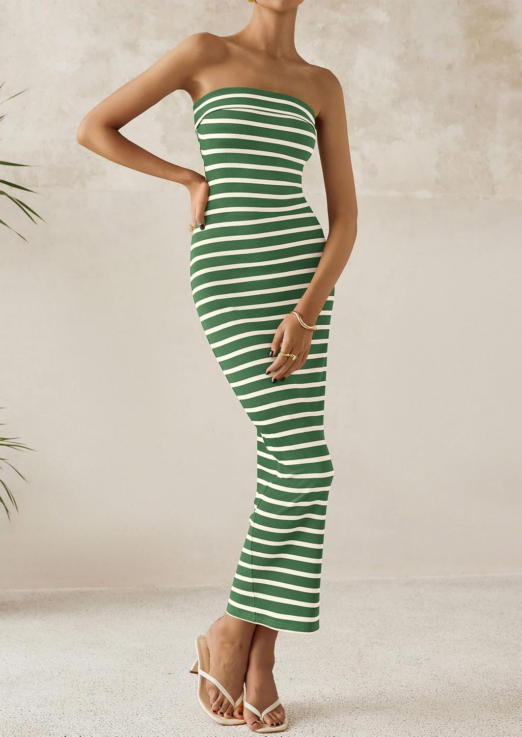 PRETTYGARDEN Women's Summer Bodycon Maxi Tube Dress Ribbed Strapless Side Slit Long Going Out Casual Elegant Party Dresses