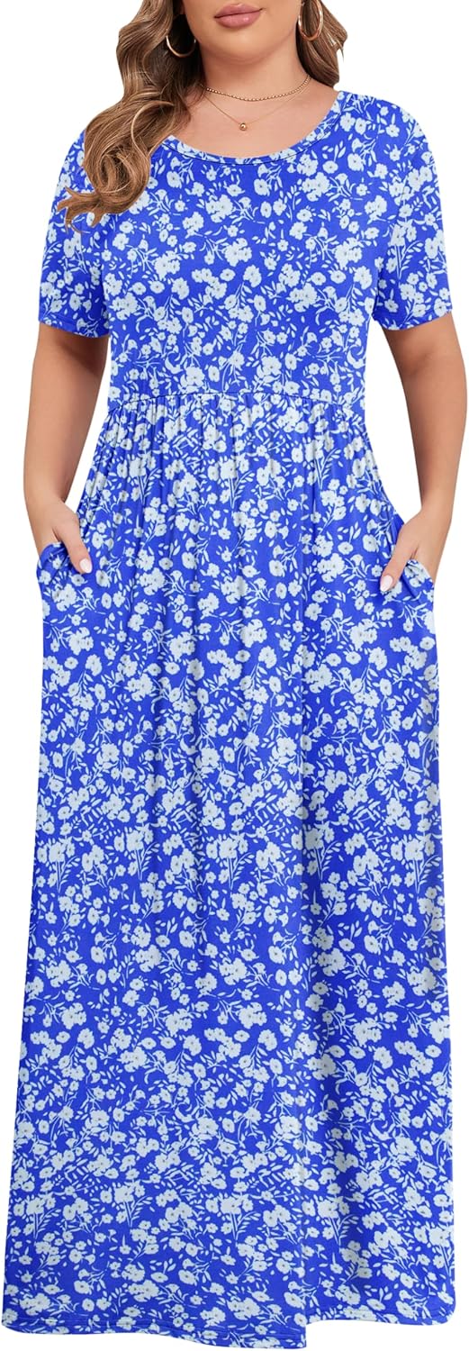 KARALIN Women’s Plus Size Maxi Dresses for Curvy Women Summer Casual Short Sleeve 2025 Long Dress 14W-26W