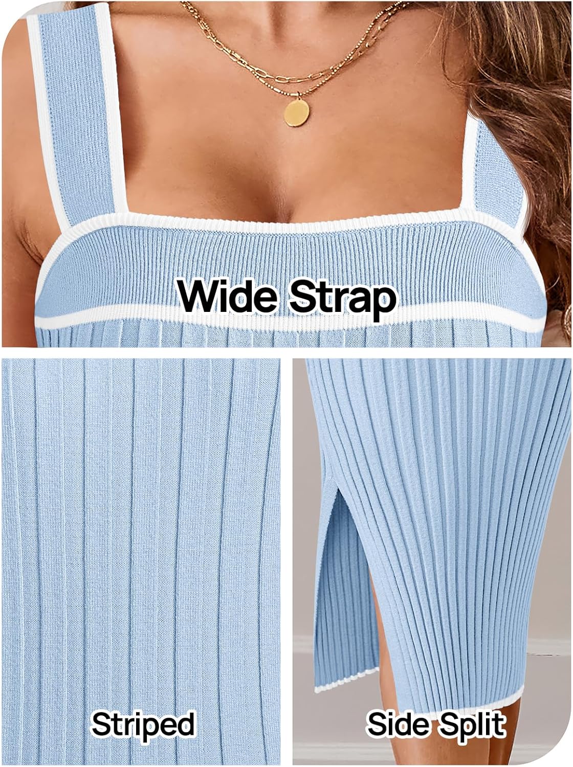 MEROKEETY Women's 2025 Summer Spring Bodycon Midi Dress Vacation Sleeveless Ribbed Knit Striped Party Sweater Dresses