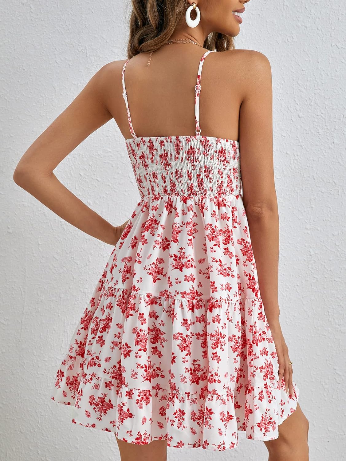 Verdusa Women's Floral Print Ruched Sleeveless Ruffle Hem A Line Swing Cami Dress