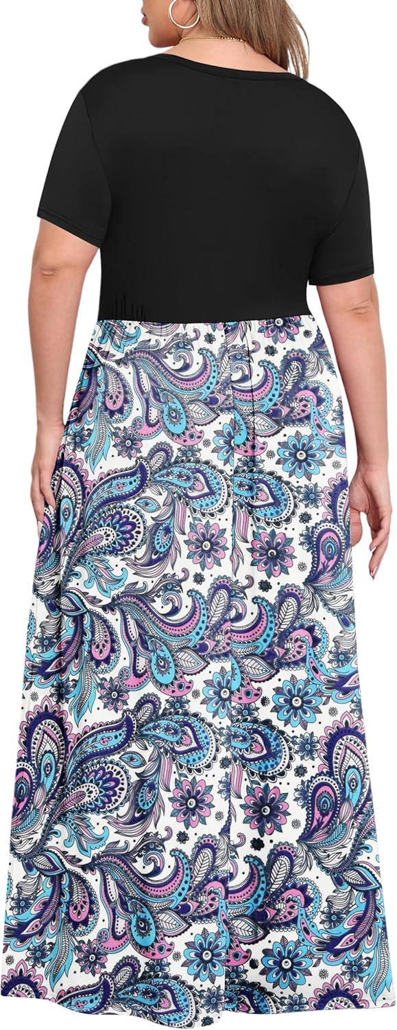 KARALIN Women’s Plus Size Maxi Dresses for Curvy Women Summer Casual Short Sleeve 2025 Long Dress 14W-26W