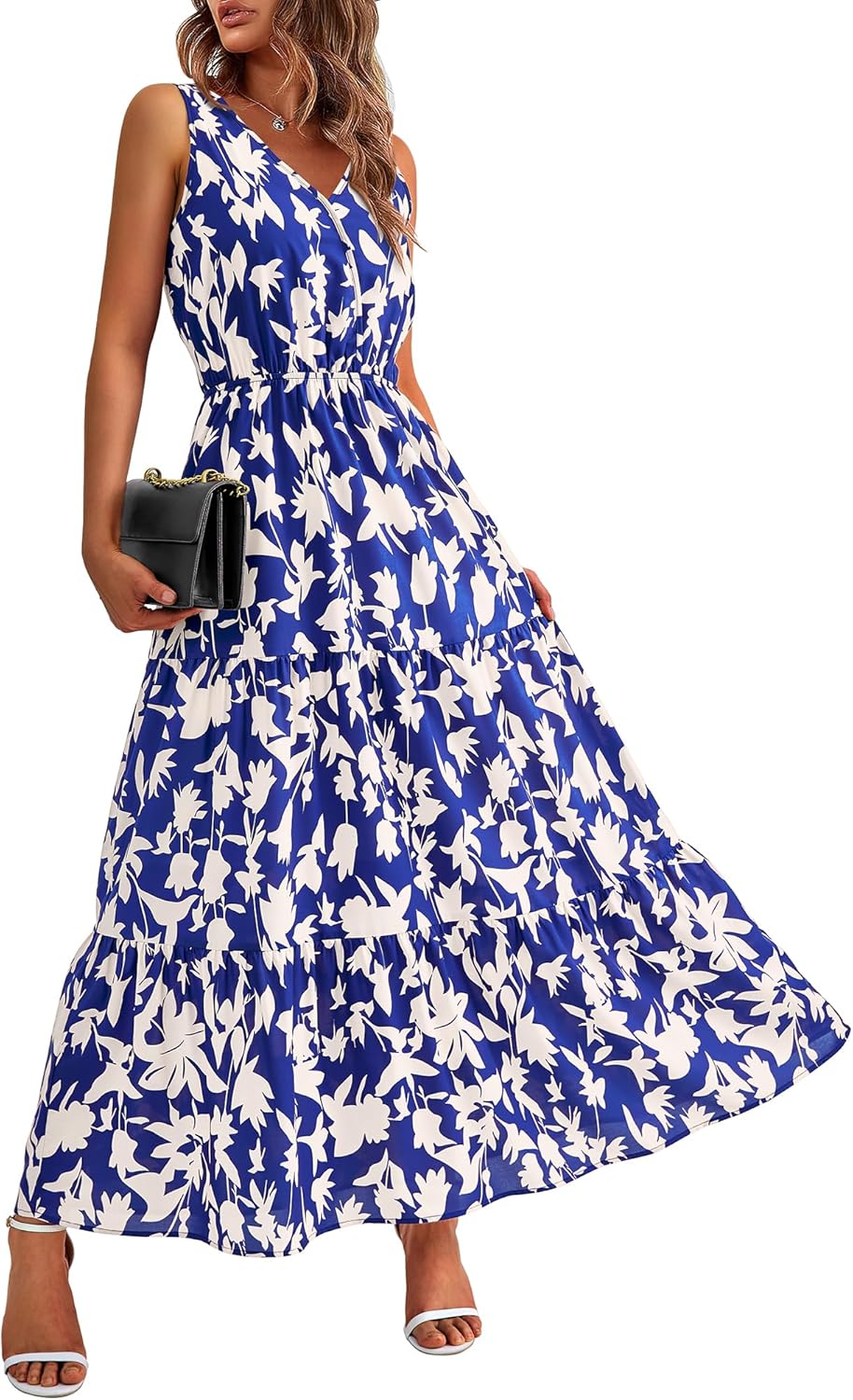 BTFBM Women Summer Dresses Casual Sleeveless Maxi Dresses Cute Floral Long Dress Wedding Guest Dress