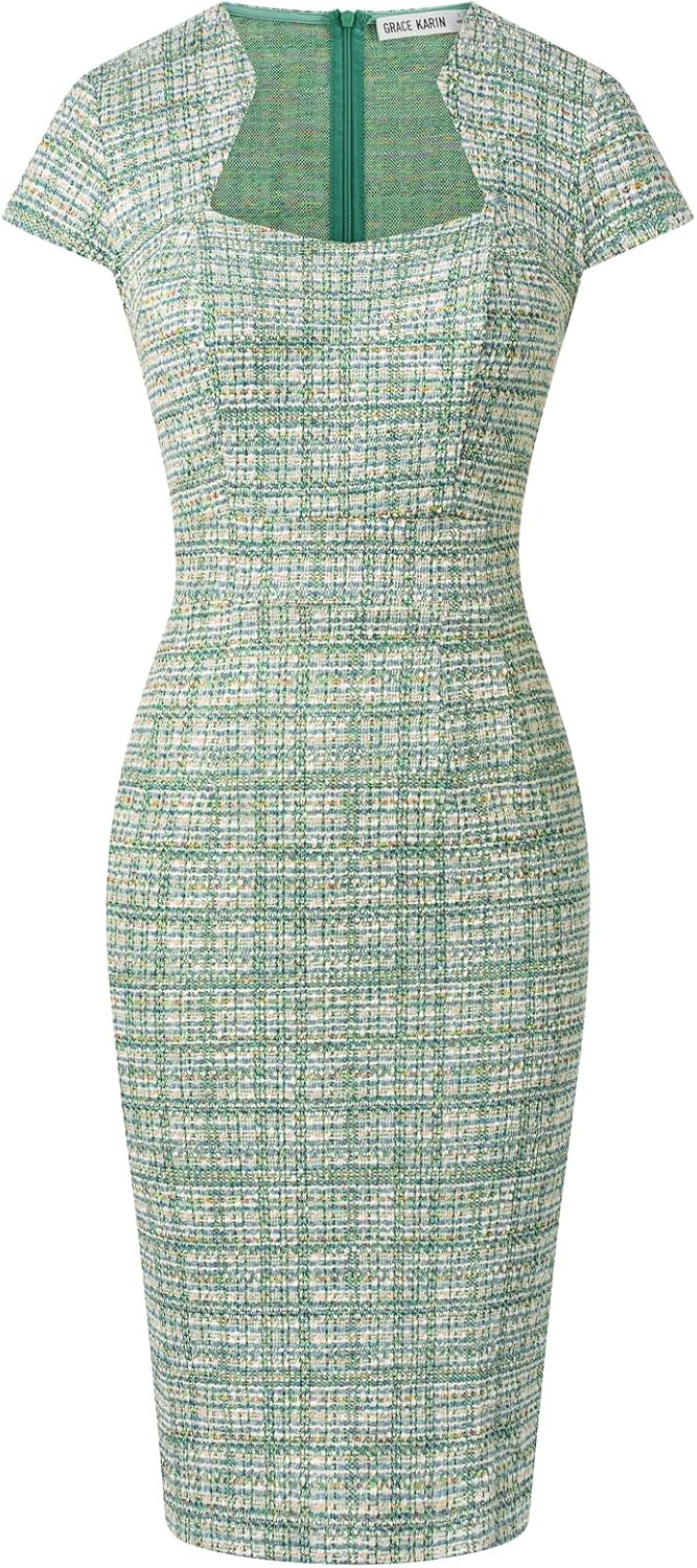 GRACE KARIN Women's Gorgeous Pencil Dress Cap Sleeve Tweed Pencil Dress for Work