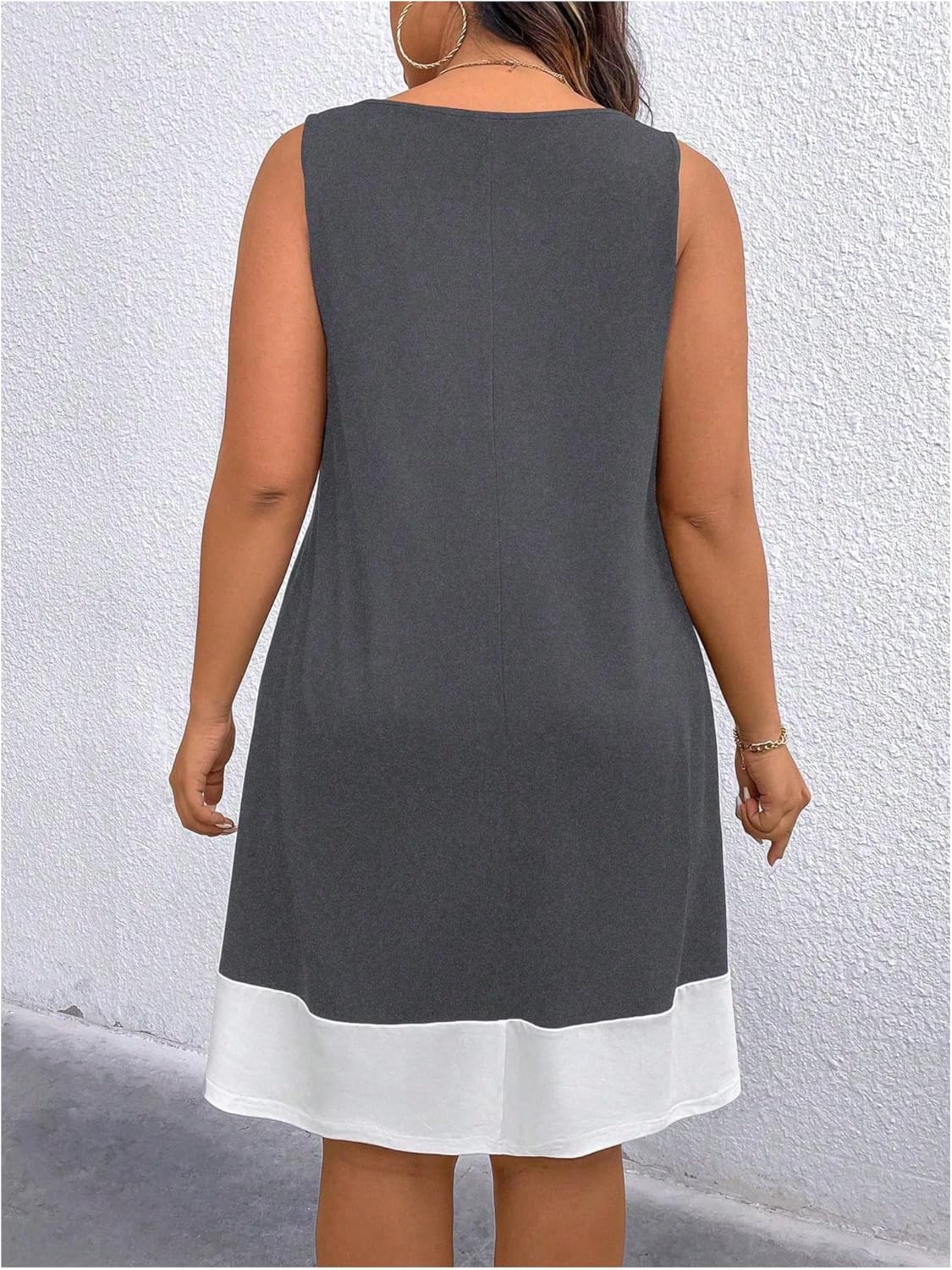 Verdusa Women's Plus Size Summer Dress Color Block Quarter Zip Tank Dress Sleeveless Short Dresses