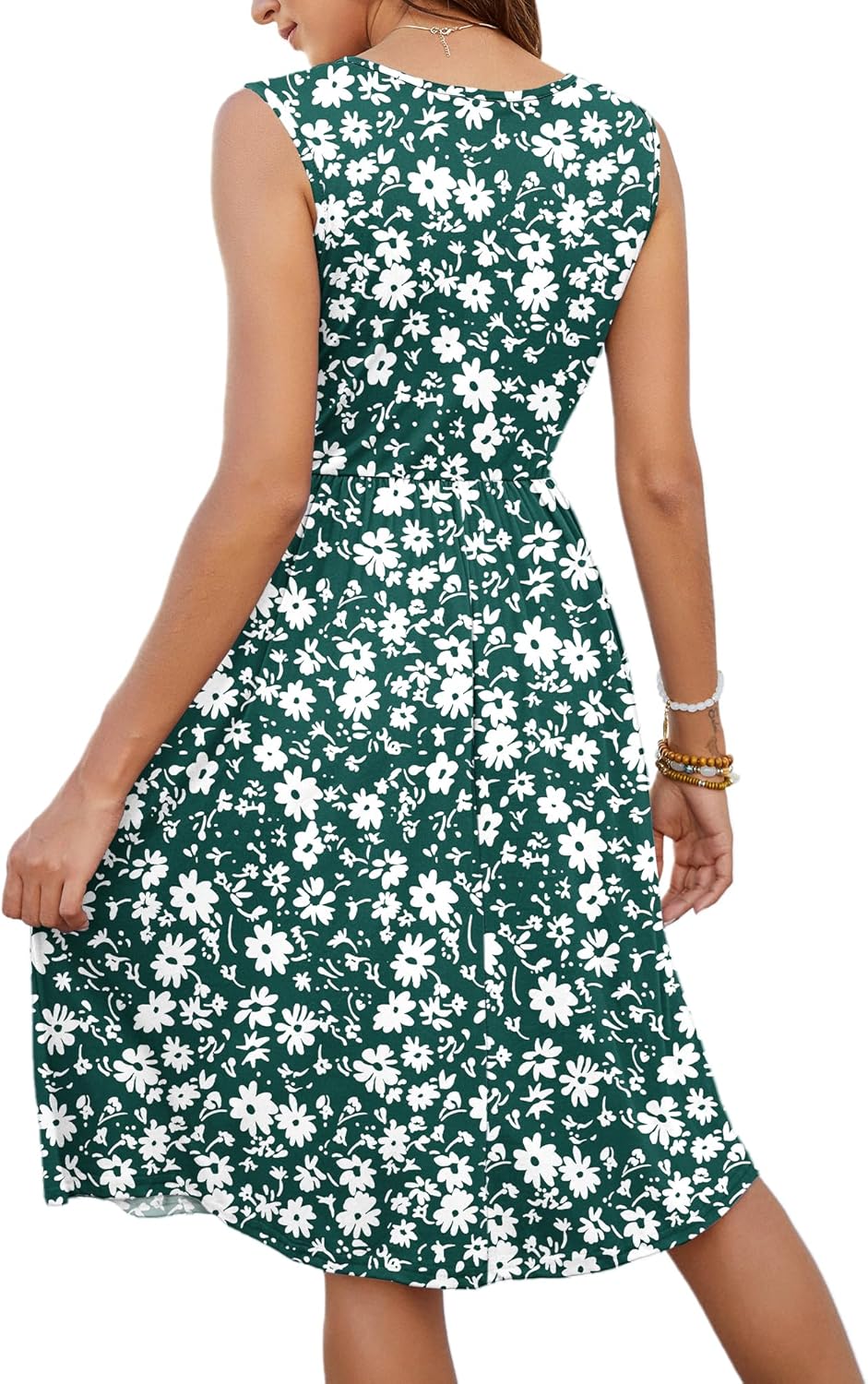 MOLERANI Women Summer Dresses Sleeveless Casual Loose Swing Button Down Midi Dress with Pockets