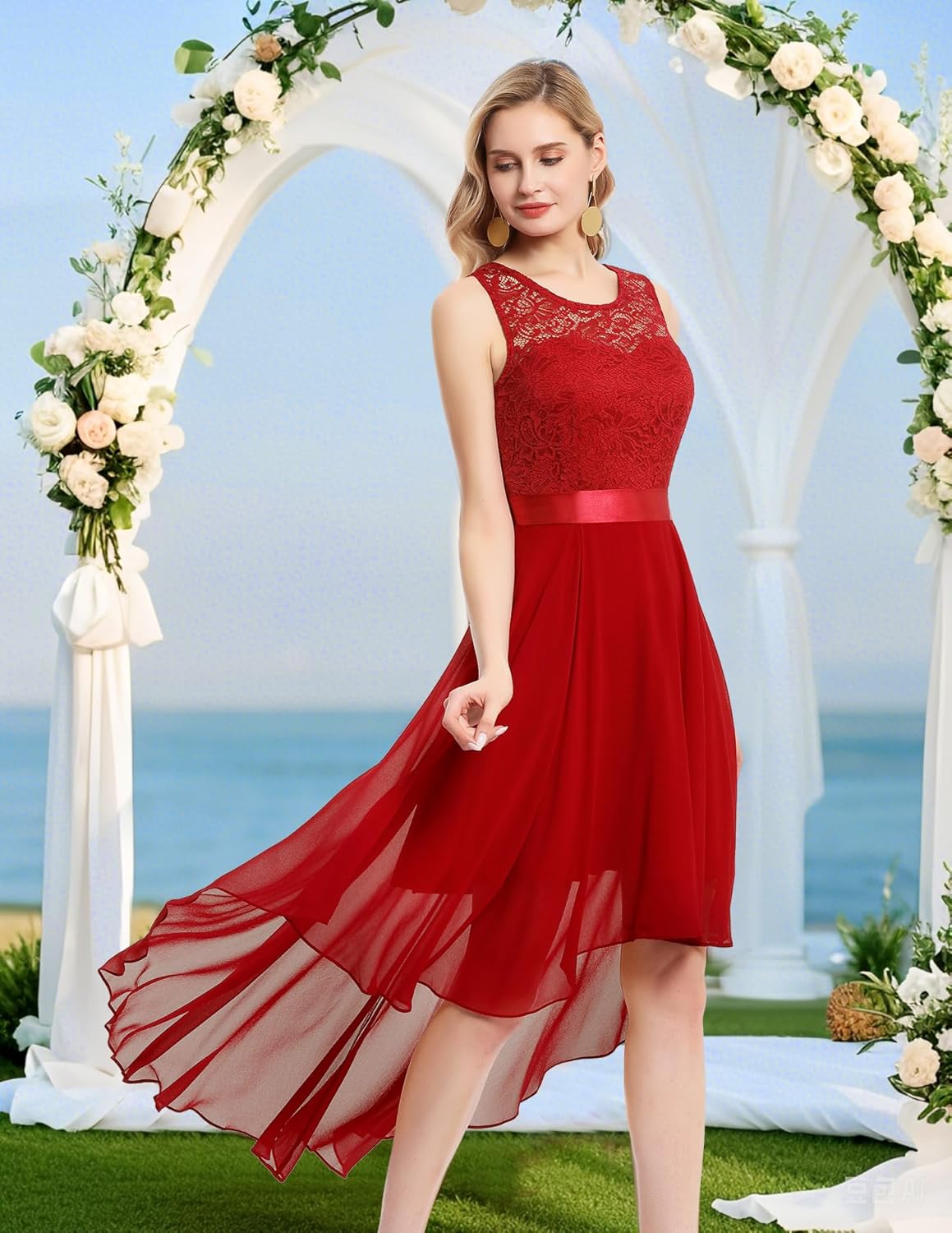 BeryLove Cocktail Prom Dresses 2025 Formal Wedding Guest Dresses Sleeveless Lace High Low Homecoming Dress