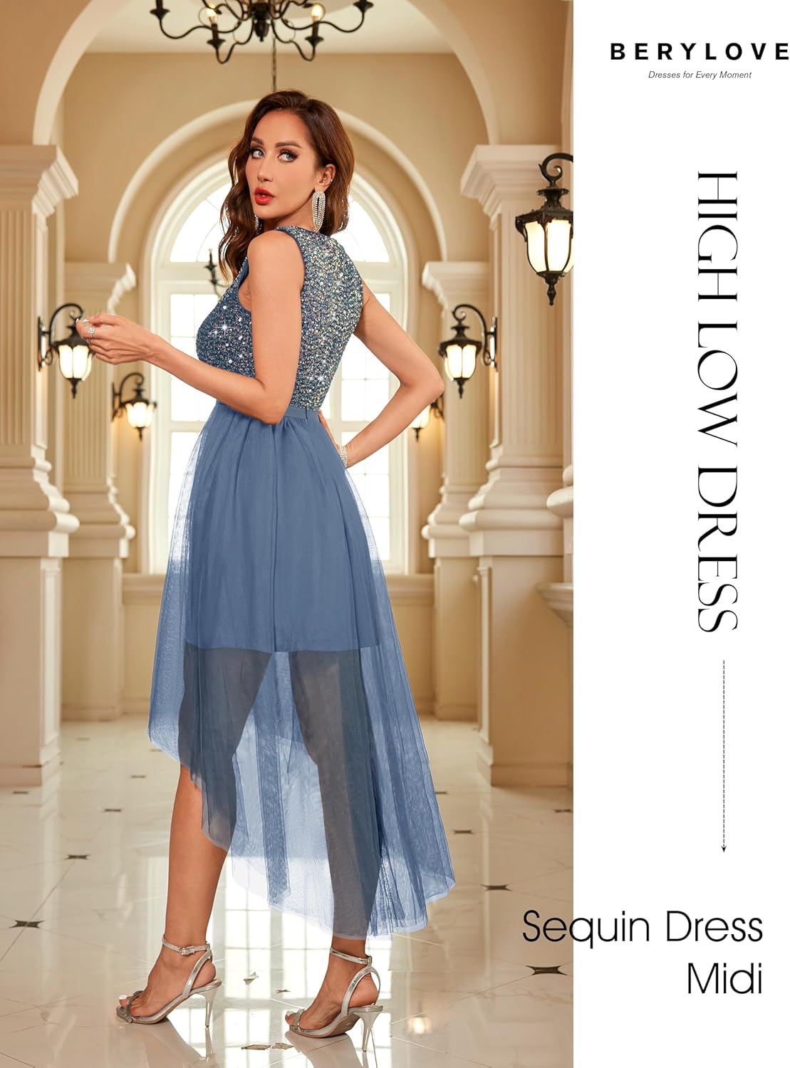 BeryLove Cocktail Prom Dresses 2025 Formal Wedding Guest Dresses Sleeveless Lace High Low Homecoming Dress