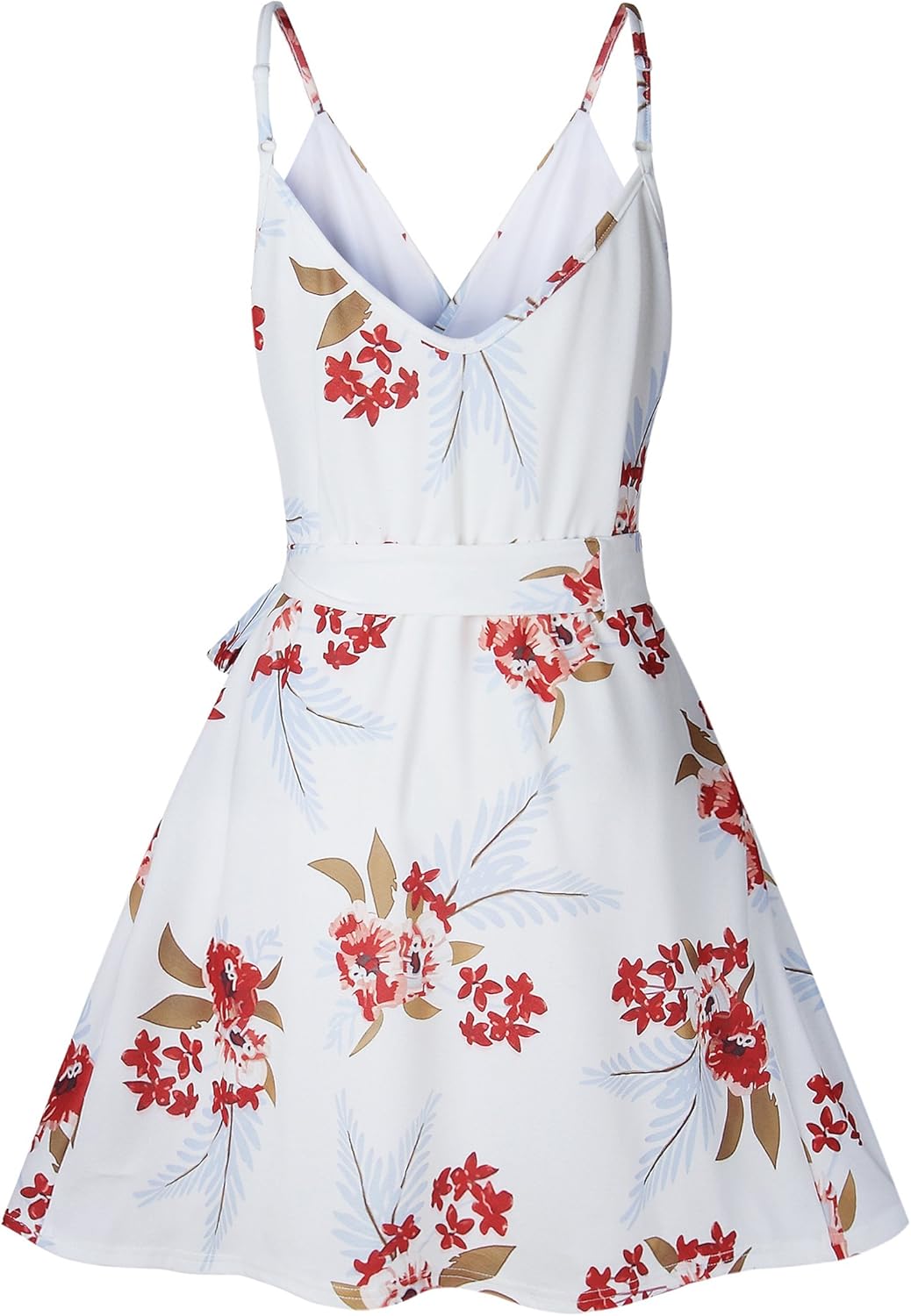ECOWISH Summer Dresses for Women 2025 V-Neck Spaghetti Strap Bowknot Backless Sleeveless Lace Mini Swing Skater Dress