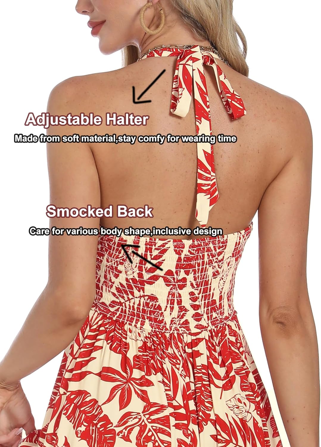 GUBERRY Women's Summer Sundresses with Pockets Halter Neck Smocked Sleeveless Flowy Beach Maxi Dress