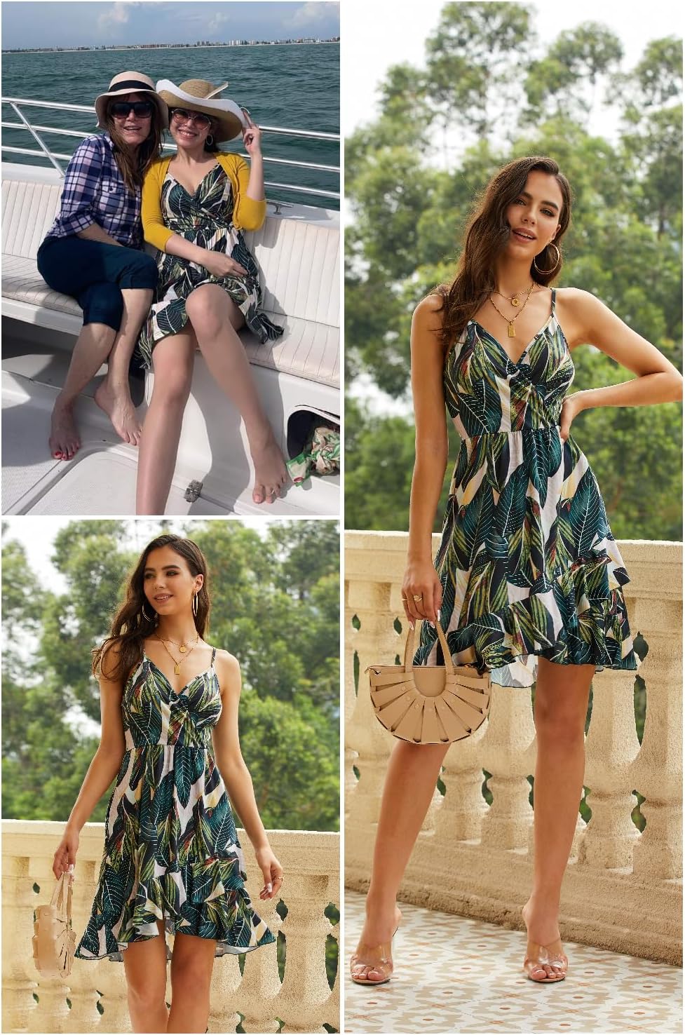 ULTRANICE Womens Summer Dresses Floral V Neck Ruffled Hem Spaghetti Spring Casual Beach Outfits Flowy Wrap Sun Dress
