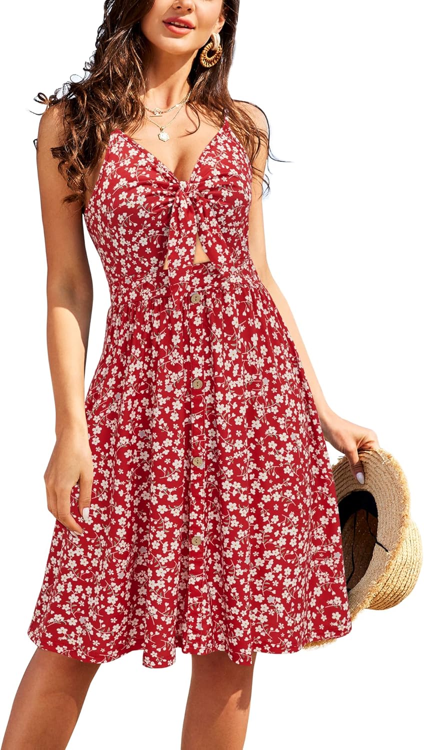 VOTEPRETTY Women's Summer Dresses Spring Sundresses Beach Clothes Outfit Vacation 2024 V Neck Casual Tropical Resort Hawaiian