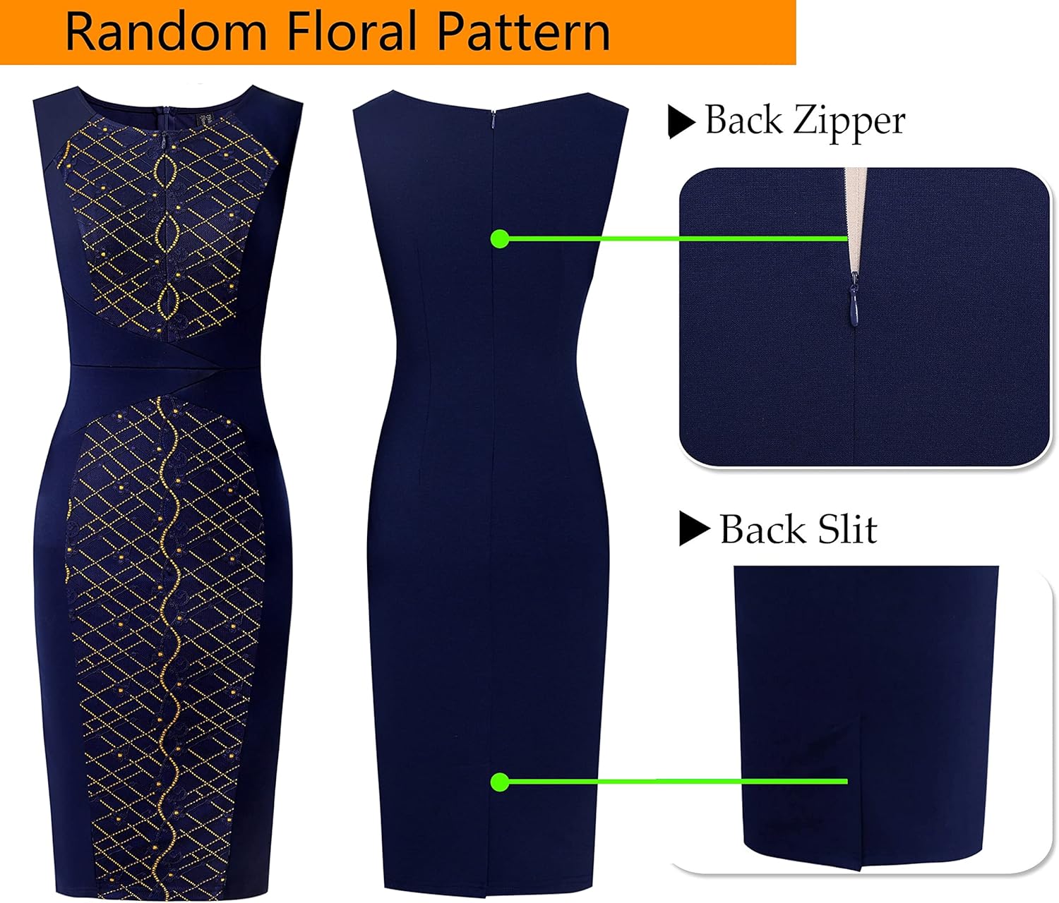 VFSHOW Womens Elegant Slim Front Zipper up Work Business Office Party Sheath Dress
