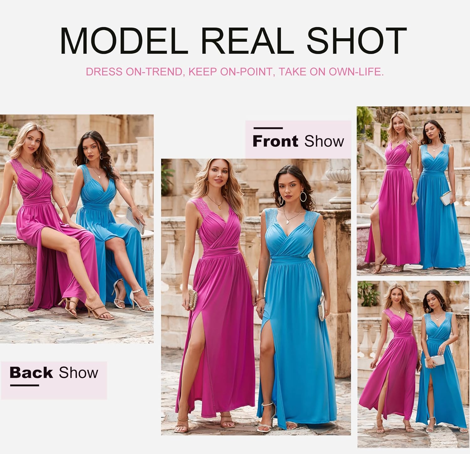 Dokotoo Womens 2025 Formal Dresses Wrap V-Neck Ruched Sexy Bridesmaid Wedding Guest Maxi Dresses