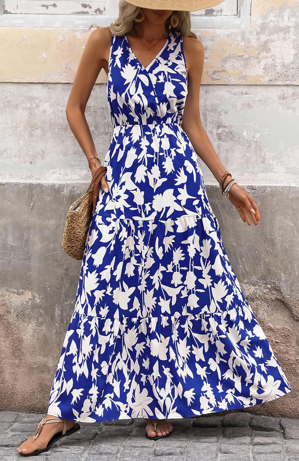 BTFBM Women Summer Dresses Casual Sleeveless Maxi Dresses Cute Floral Long Dress Wedding Guest Dress