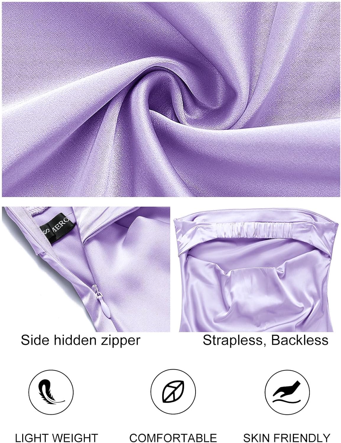 MEROKEETY Women 2025 Summer Strapless Satin Tube Bodycon Backless Wedding Guest Maxi Dress