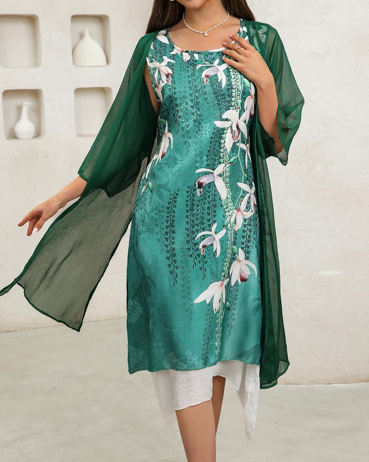 Honwenle Women's Linen Dress 2 Piece Outfit Floral Sleeveless Loose Maxi Summer Dresses with Jacket Formal Casual