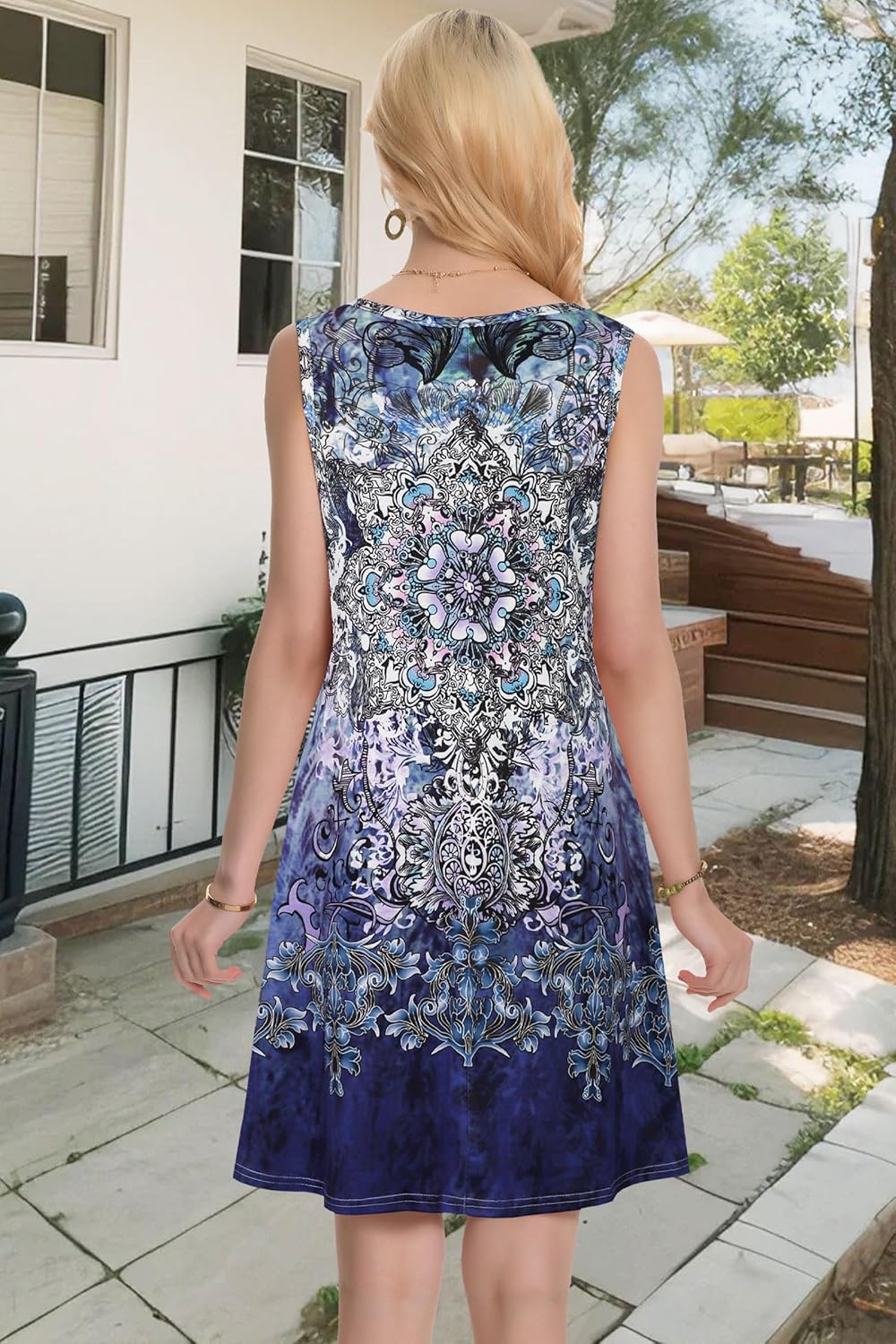 Summer Dresses for Women Beach Boho Sleeveless Vintage Floral Flowy Pocket Tshirt Tank Sundresses