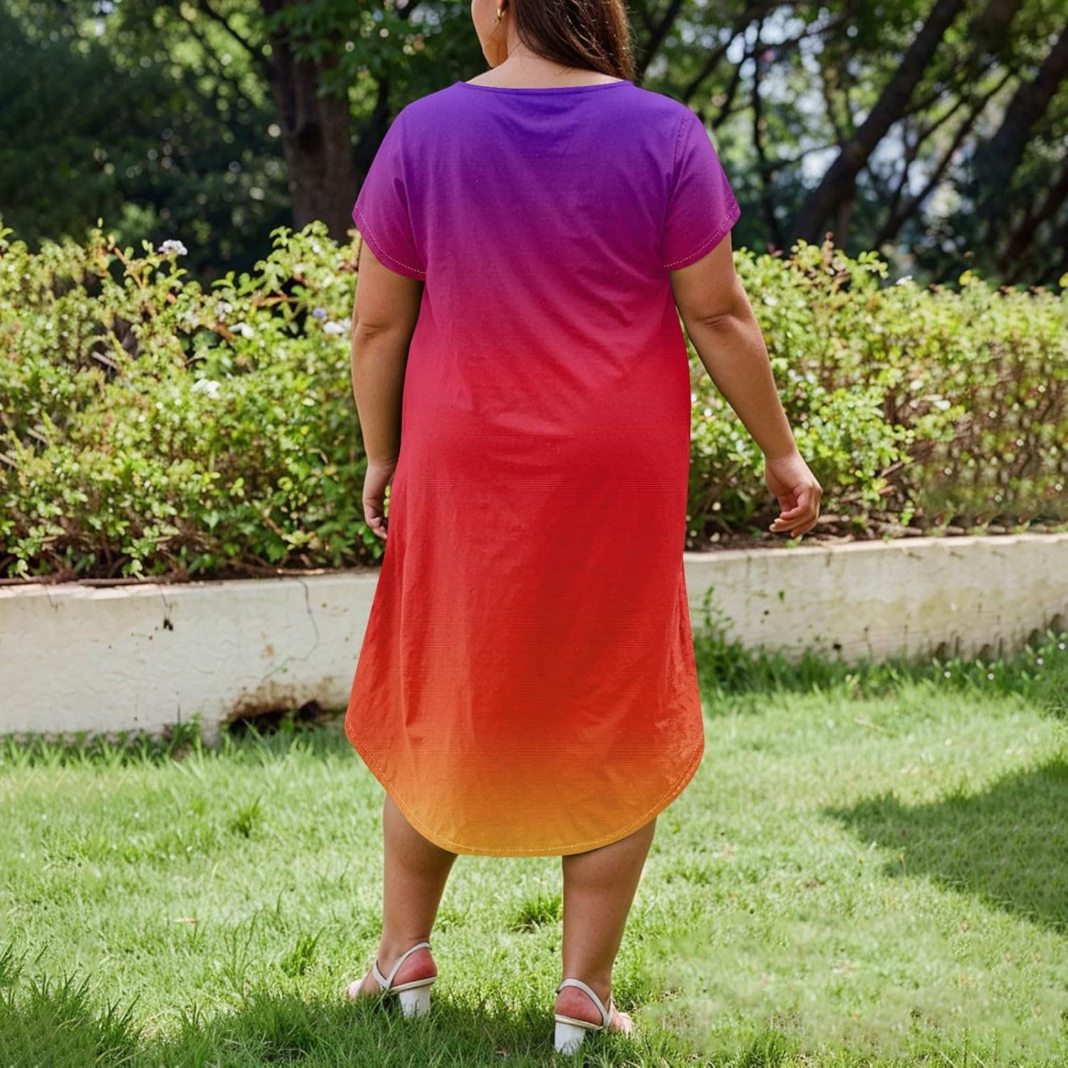 Maxi Dresses for Women 2025 Plus Size Tie Dye V Neck Dress Short Sleeve Side Split Beach Summer Sundress with Pocket