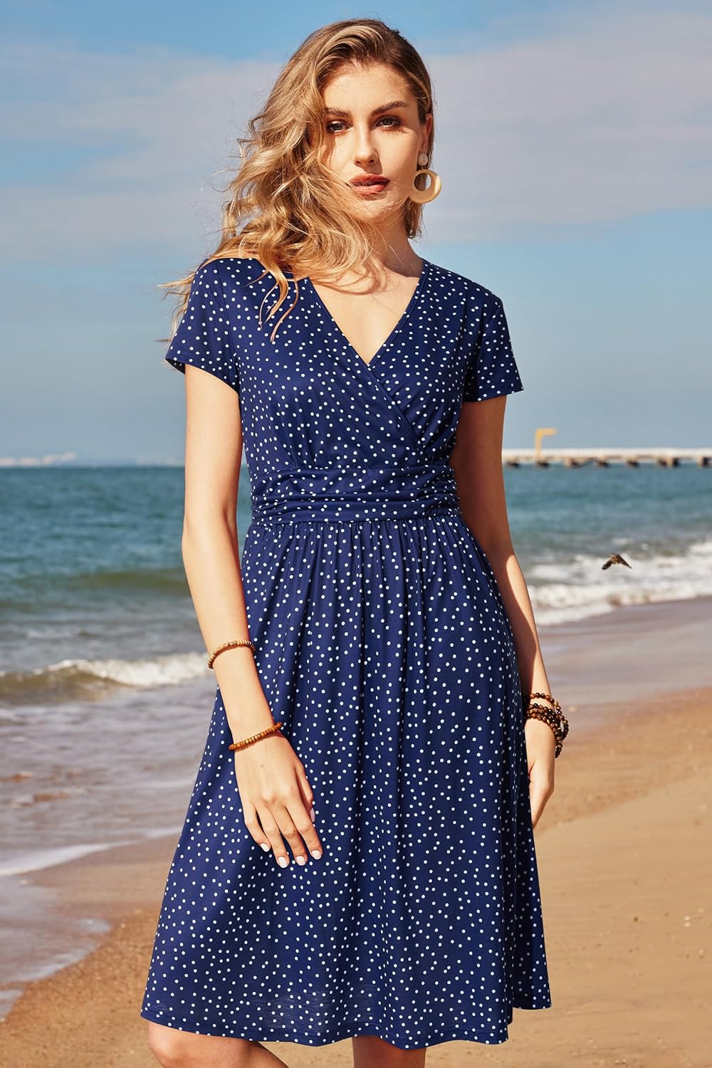OUGES Women's Summer Short Sleeve V-Neck Floral Short Party Dress with Pockets
