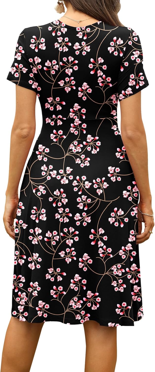 WEACZZY Women's Summer Short Sleeve Casual Dresses V-Neck Floral Party Dress with Pockets