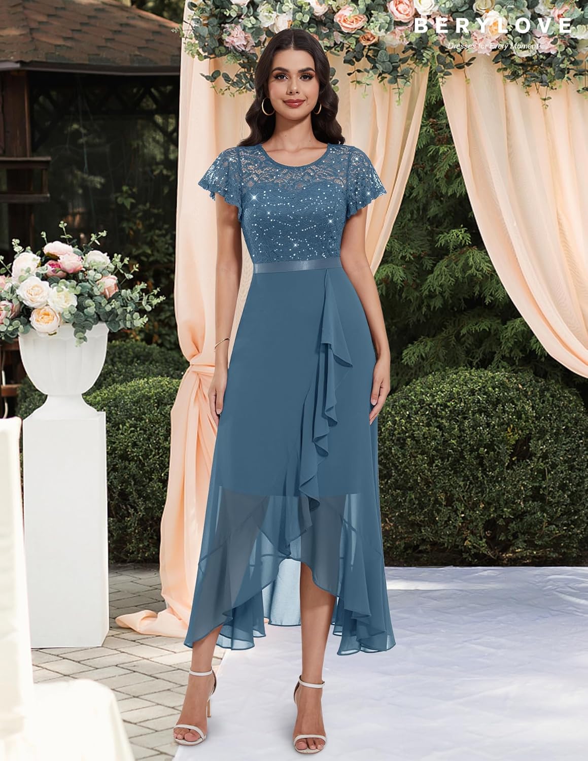 BeryLove Formal Dresses for Women 2025 Wedding Guest with Slit Cocktail Elegant Lace Long Prom Dress