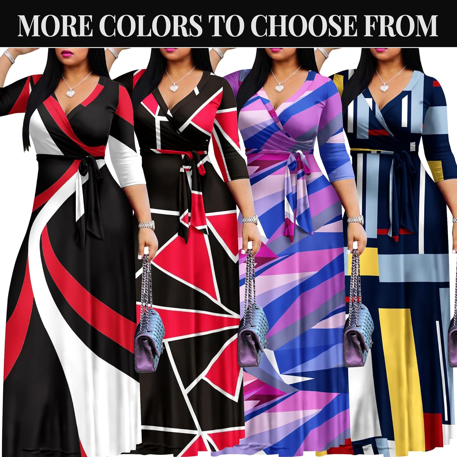 FANDEE Plus Size Maxi Dress for Women Casual Summer Sundress V-Neck 3/4 Sleeve
